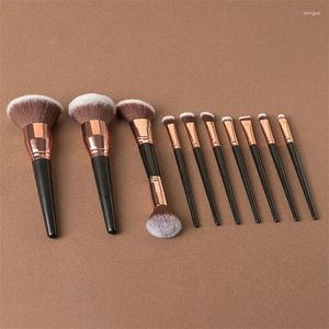 Pincéis de maquiagem atacado profissional conjunto de escova preta 10 pcs cabeça dupla pó solto largeblush kit multifuncional