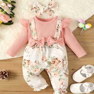 Rompers 0-2-letnia noworodka dziewczynka wiosna i jesienna część różowa koszula kwiat nadruk jednoczęściowe spodnie Cutel231114