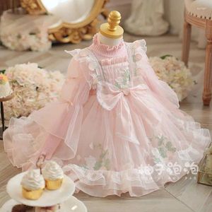 Платья для девочек Юбка принцессы 2023 Осень и зима Маленькое розовое платье Детское вязаное платье с полувысоким воротником