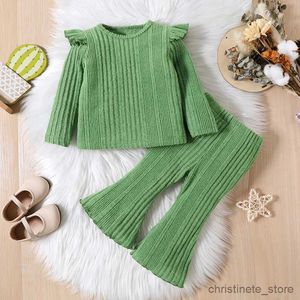 Set di abbigliamento 2 pezzi neonate primavera autunno cotone a righe increspato manica lunga pantaloni a righe tinta unita 0-18 M set modello semplice R231215