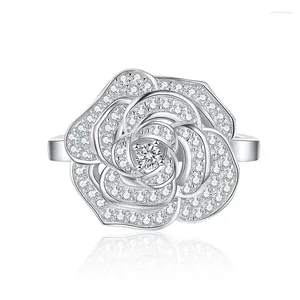 Cluster Rings Zoca Jewelry S925 Sterling Silver Camellia Ring for Women Fashion Luxury Inlaid Factory Wholesale