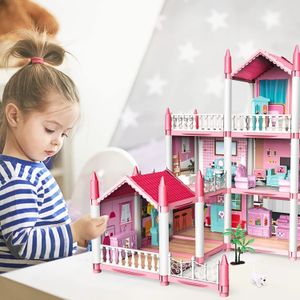 Casa de boneca acessórios crianças diy fingir jogos para construir conjuntos de brinquedos montados e móveis presentes de aniversário de menina 231215