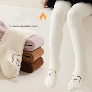 Kids Socks Winter tight fitting girl thick coral velvet pantyhose for warm childrens cartoon bear socks 08 year old baby tight childrens clothing 231214