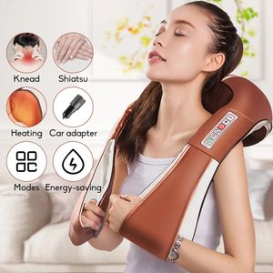 Massera nackkuddar U Form Electrical Shiatsu Body Shoulder Neck Massager Back Infrared 4d Kneading Massage Shawl Car Home Gift Healthcare 231214