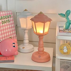 Decorative Objects Figurines Retro LED Desk Lamp Table Night Light Mini Street Design Lights Accessories Kawaii Room Decor Home Items 231215