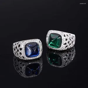 Cluster Rings S925 Full Body Silver Tiktok Color Treasure Emerald Blue Sugar Tower Fanghao Set Ring Of Diamonds Main Sto