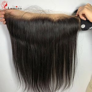 Syntetiska peruker rak 13x4 spets front brasiliansk 100% mänskligt hår remi 4x45x5 handhållen stängning mjuk endast 824 tum 231215