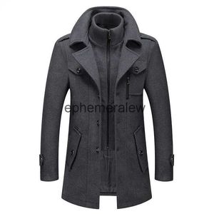 Men's Wool Blends Fake Two Piece Blend Coat Men 2022 Winter New Mens Cashmere Slim Fit Woolen Peacoat Business Overcoat Windbreakerephemeralew