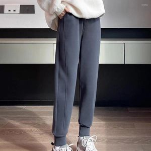 Women's Pants Women Autumn Winter Ankle-banded Elastic Waist Long Trousers Loose Plush Solid Color Soft Warm Casual Sports Sweatpants