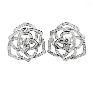 Studörhängen Springlady 925 Sterling Silver Rose Flower Lab Sapphire Gemstone Ear Studs For Women Fine Jewelry