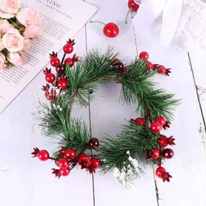 Decorative Flowers Christmas Wreath Rings Holly Berry Ring Artificial Red Berries Pine Needles For Garland Decoration Ornaments