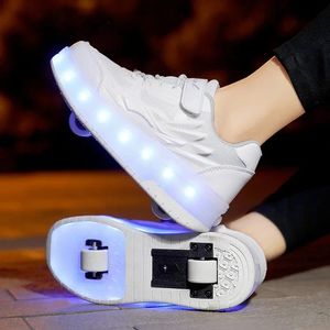 Athletic Outdoor Kids Roller Skate Shoes Led Light Boys Girls Sneakers with 2 Wheels Sport Sneakers Christmas Birthday Children Show Gift 231215