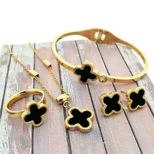 Designer for Woman Gold Plated Four Leaf Clover Earrings Set Fashion Red Agate Necklace Wedding Party Jewelry Gift 4-piece Combination Suit