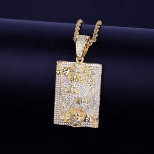 King Poker Pendant Necklace Human Skeleton Hip Hop Jewelry Men's Gold Color Cubic Zircon With Rope Chain For Drop 242u