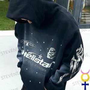 Men's Hoodies Sweatshirts Star Snowflake Dots Black Hellstar Hoody Black Fleece Hooded Pullover Vintage Flame Portrait Men Women Streetwear Sweatshirts T231215