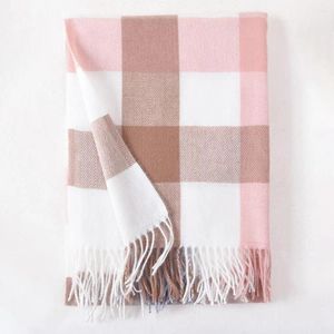 Lenços Mulheres Tassel Scarf Inverno para Pelúcia Dupla Face Larga Longa Espessura Xale à Prova de Vento com Impressão Xadrez Decorativa