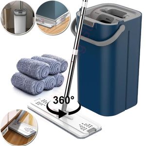 Mops Hand Free Flat Floor Mop And Bucket Set 360° Rotation Home Hardwood Cleaning System With Washable Microfiber Pads 231215