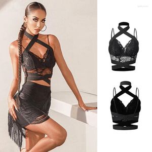 Scene Wear Black Lace Tops Latin Dance Clothes Women Halter Neck Vest Adult Practice Samba Rumba Costume Summer DNV15979