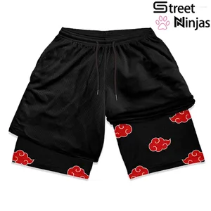 Men's Shorts Anime Gym Men Fitness 3D Manga 2 In 1 Performance Double Layer Mesh Quick Dry Sports Short Pants Summer Workout