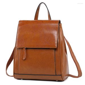 School Bags Genuine Leather Backpack Rucksack Shoulder Oil Wax Cowhide Female Cross Body Messenger Bag Fashion Knapsack Daypack