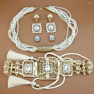 Necklace Earrings Set Neovisson Luxuriant Arabic Jewelry Women Rope Tassels Chain Beads Choker Square Crystal Earring Morocco Accessorie