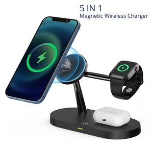 5 in 1 Magnetic Wireless Charging Stand 15W Fast Mag-Safe Charging Station Design for iPhone, iWatch, Airpods Series