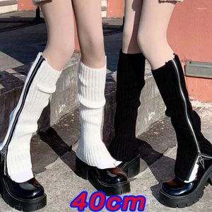 Kvinnors strumpor Punk Dragkedja lårflickor JK Knee High Legging Autumn Winter Boot Ankle Cuffs Stocking Lolita Tube Knit