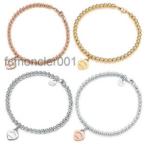 Net 100% 925 Silver 4mm Round Bead Love Heart-shaped Bracelet Female Thickened Bottom Plating for Girlfriend Souvenir Gift Fashion Charm Jewelry YONQ