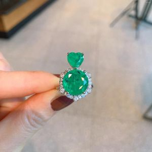 Cluster Rings Fine Temperament Lovely Round Heart Shaped Emerald Crystals 925 Sterling Silver Ring Accessories Wedding Party Jewelry Gifts