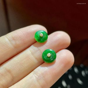 Серьги-гвоздики из натурального нефрита, зеленые круглые серьги, винтажные серебряные серьги с инкрустацией для женщин, классические простые украшения для вечеринок