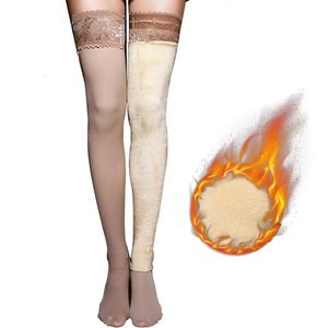 Meias meias femininas meias de lã meias mirco veludo dentro manter quente meias de inverno sobre o joelho longo coxa alta bota 231215