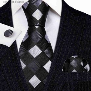 Halsband designer silkesband för män svart vit rutig lila rödblå paisley blommig randig slips hanky manschettknappar set Barrywang 6219l231215