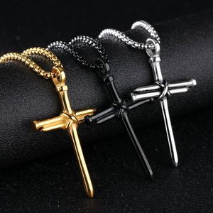 Mens Nail Cross Pendant Necklaces Fashion Stainless Steel Link Chain Necklace Black Rose Gold Silver Punk Style Hip Hop Jewelry for Women