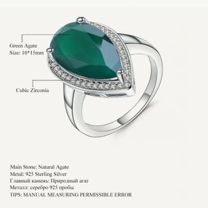 Обручальные кольца GEM'S BALLET Натуральный зеленый агат, драгоценный камень, кольцо с каплей воды, стерлинговое серебро 925 пробы, винтажное кольцо для женщин, юбилейные ювелирные украшения 231214