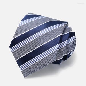 Bow Ties marka projektant luksus dla mężczyzn Fashion klasyczny ciemnoniebieski w paski szary 8 cm krawat biznesowy Wysokiej jakości prezent męski