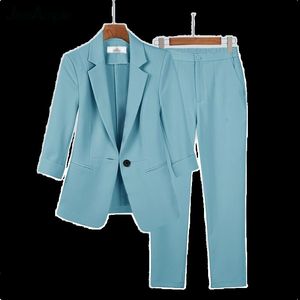 Pantaloni da donna a due pezzi Set da donna estivo slim fit moda giacca pantaloni due pezzi set giacca casual coreano elegante abbigliamento professionale 231214