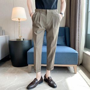 Мужские брюки весна-лето Slim Fit в полоску в деловом стиле 2023 Мужские дизайнерские джентльменские повседневные рабочие социальные свадебные брюки
