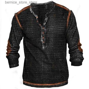 Polos dos homens Vintage Mens Camiseta Camisa de Algodão Waffle Gráfico T-shirts 3D Impressão Manga Longa Tee Oversized Homens Roupas Top Hip Hop Streetwear Q231215