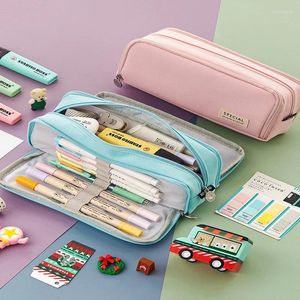 Double Sided Pen Bag Pencil Case Special Macaron Color Dual Canvas Pocket Storage Pouch Stationery School Travel