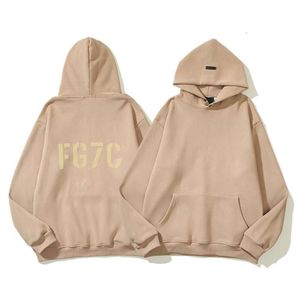 Höst- och vintersäsong 7 FG7C Flocking Printed tröja High Street Trendy Loose Hooded Men's and Women's Pullover Par Dress