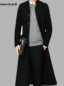 Men's Jackets Mauroicardi Autumn Winter Long Fitted Black Thick Warm Soft Wool Blends Coat Men Single Breasted Luxury Designer Overcoat 2023 231214