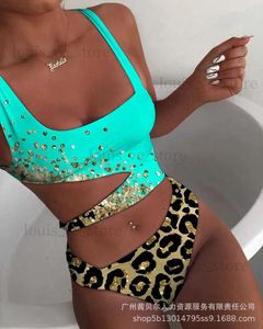 Mulheres Swimwear Contraste Leopard Print Recorte One Piece Swimsuit Biquínis One Piece Mulheres Swimwear Verão Sexy Beach Party Macacão Apertado Novo 2023 T231215