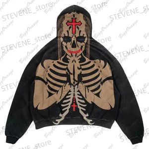 Men's Hoodies Sweatshirts Europe and America autumn and winter y2k new dark pious skeleton hoodie printed loose street style black top hoodies women T231215