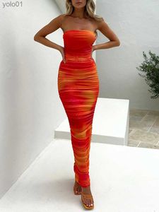 Urban Sexy Dresses Women's Summer Strapless Tie-Dye Print Cocktail Party Club Dress Sleless Bodycon Long DressL231215