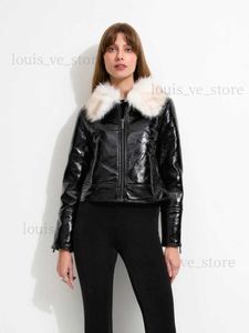 Couro de couro feminino Couro Faux RR2828 Jackets de couro falso preto e preto para mulheres falsas para colar de inverno Casacos de outono para feminino Moda de manga zíper T231215