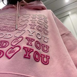 Erkeklerin eşofmanları sevimli nakış mektubu hoodies sweatshirt kadın neon renk sizin için iyi kalp büyük boyutlu üst siyah sonbahar sokak kıyafeti 90s 231215