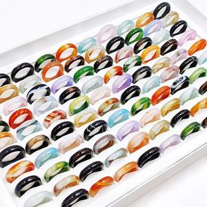 Wedding Rings 50Pcs/Lot Vintage Multicolor Natural Stone Agate Rings for Men and Women Mix 6MM Carnelian Wedding Ring Charm Jewelry Wholesale 231214