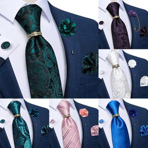 Pescoço amarra 2023 Solid Red Blue Olive Green Sedk for Men With Broche Pin Ring Ring Ring Wedding Party Acessórios Cufflinks Pocket Square 231214