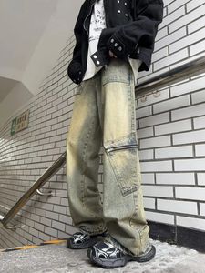 Мужские джинсы, уличная одежда, карманный дизайн, мужские брюки-карго, свободные большие размеры, нейтральные широкие брюки, Harajuku, повседневные джинсовые готические Y2K 231214