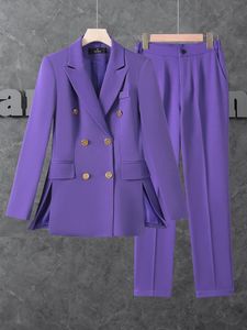 Women's Two Piece Pants Women Business Work Wear Pant Suit Purple Pink Khaki Orange Coffee Black Office Ladies Blazer And Trouser Formal 2 Piece Set 231215